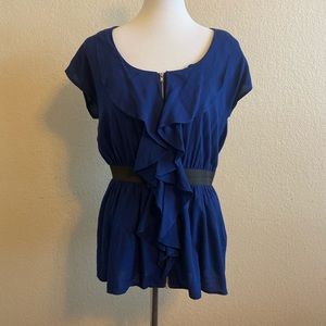 ❤️ Blue Gianni Bini Ruffle Zip Front Blouse